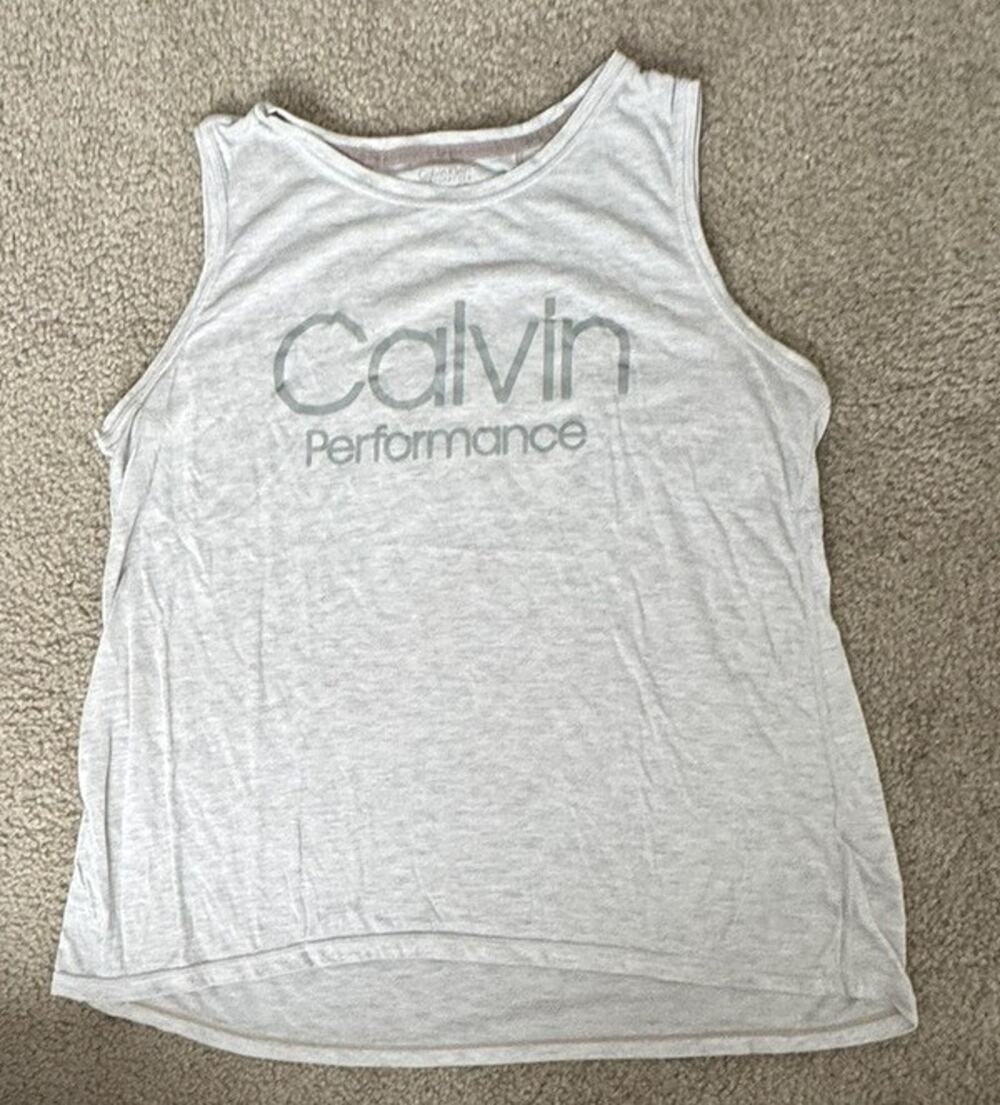 Calvin Klein Performance Womens Large Gray Logo Tank Top Lightweight Workout Gym